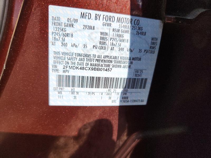 Продаж на аукціоні авто 2009 Ford Edge, vin: 2FMDK48CX9BB01457, номер лоту: 68759186