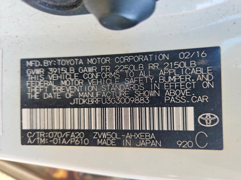 2016 Toyota Prius მანქანა იყიდება აუქციონზე, vin: JTDKBRFU3G3009883, აუქციონის ნომერი: 69285456