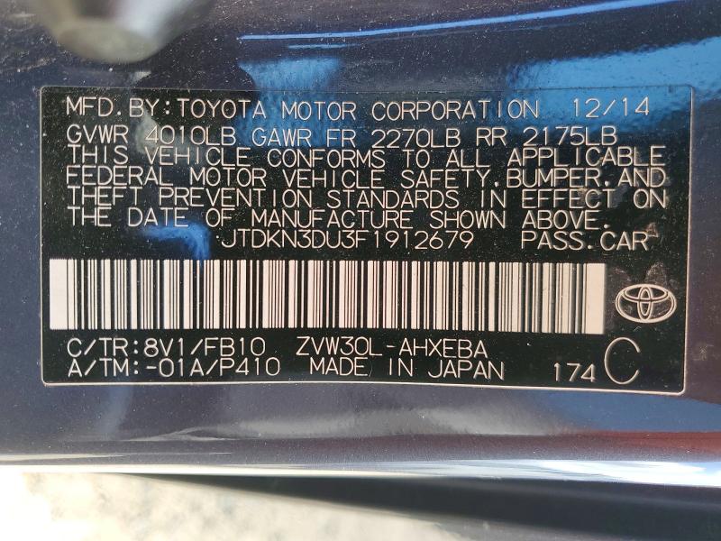Продаж на аукціоні авто 2015 Toyota Prius, vin: JTDKN3DU3F1912679, номер лоту: 68232016