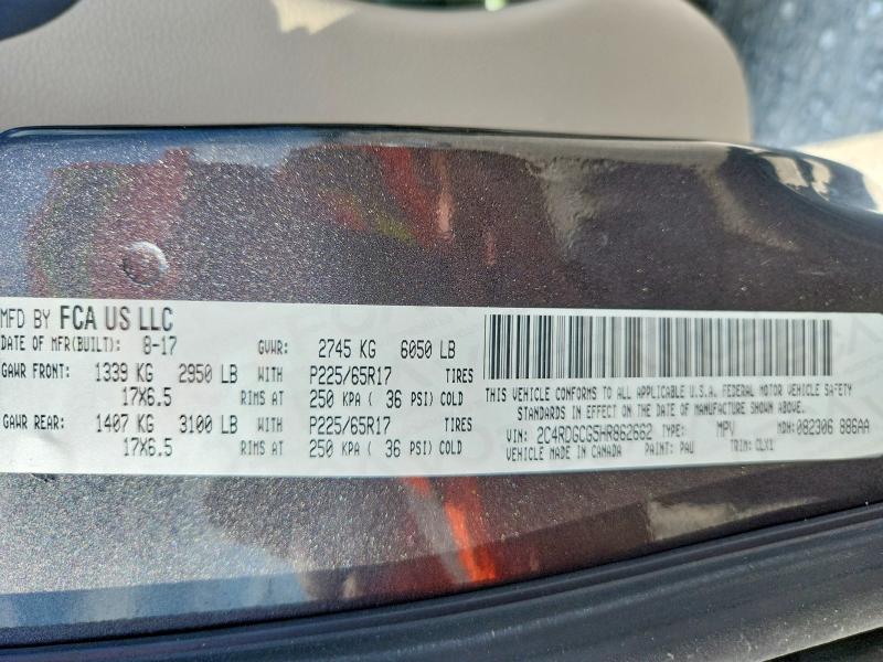 2017 Dodge Grand Caravan მანქანა იყიდება აუქციონზე, vin: 2C4RDGCG5HR862662, აუქციონის ნომერი: 69390256