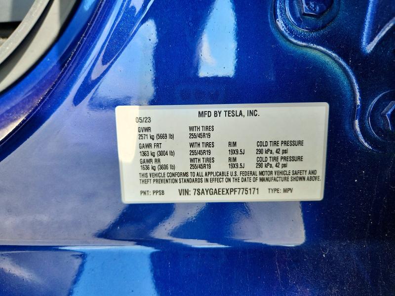 2023 Tesla Model Y მანქანა იყიდება აუქციონზე, vin: 7SAYGAEEXPF775171, აუქციონის ნომერი: 69225706