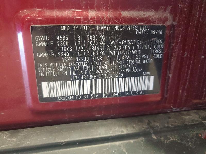 69086876 :رقم المزاد ، 4S4BRBAC6B3350569 vin ، 2011 Subaru Outback مزاد بيع