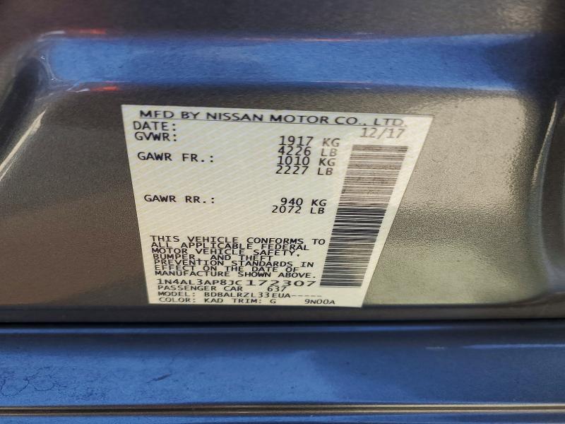 2018 Nissan Altima მანქანა იყიდება აუქციონზე, vin: 1N4AL3AP8JC172307, აუქციონის ნომერი: 69701746