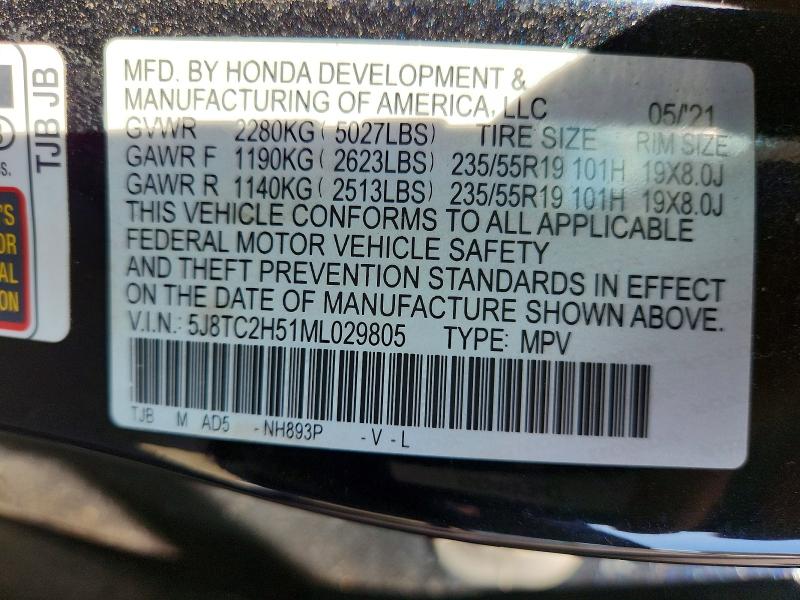 2021 Acura Rdx მანქანა იყიდება აუქციონზე, vin: 5J8TC2H51ML029805, აუქციონის ნომერი: 68065066