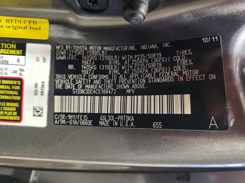 Aukcja sprzedaży 2012 Toyota Sienna, vin: 5TDXK3DC4CS188473, numer aukcji: 67853776