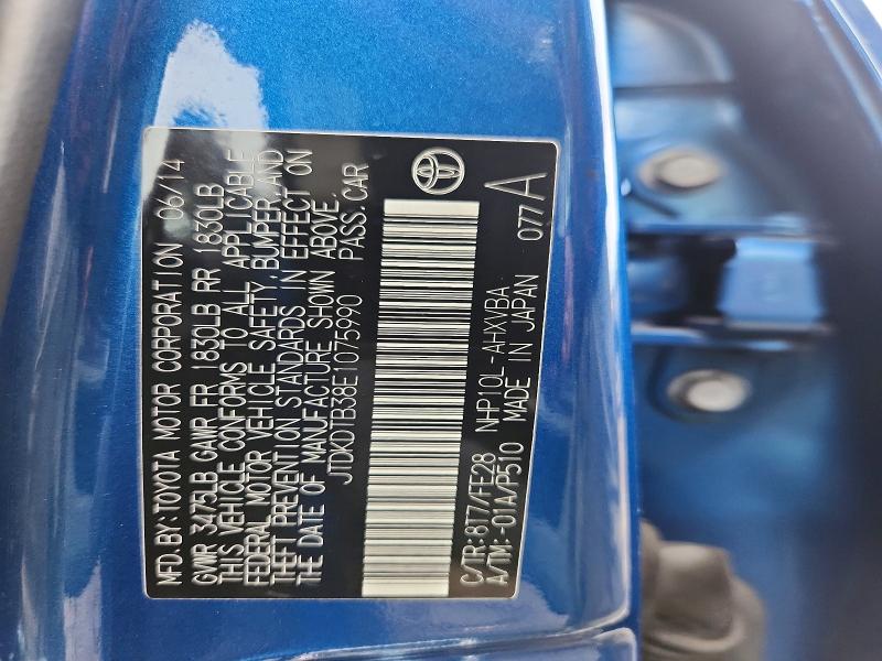 67896546 :رقم المزاد ، JTDKDTB38E1075990 vin ، 2014 Toyota Prius C مزاد بيع