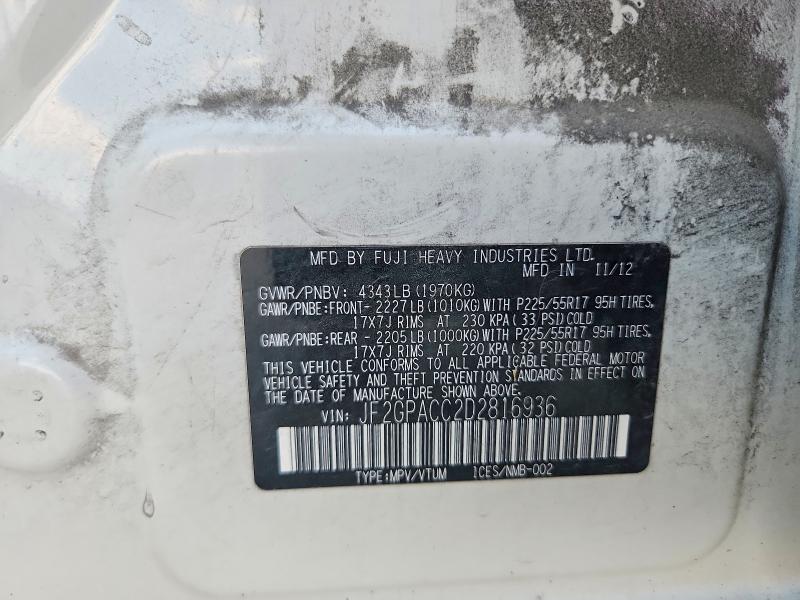 Auction sale of the 2013 Subaru Xv Crosstrek, vin: JF2GPACC2D2816936, lot number: 69545476