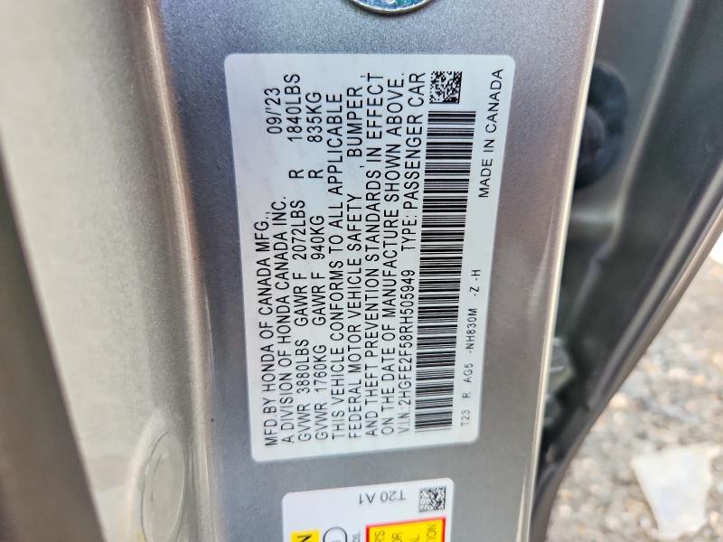 Продаж на аукціоні авто 2024 Honda Civic, vin: 2HGFE2F58RH505949, номер лоту: 67677876