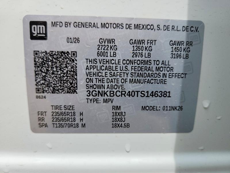 70564536 :رقم المزاد ، 3GNKBCR40TS146381 vin ، 2026 Chevrolet Blazer مزاد بيع