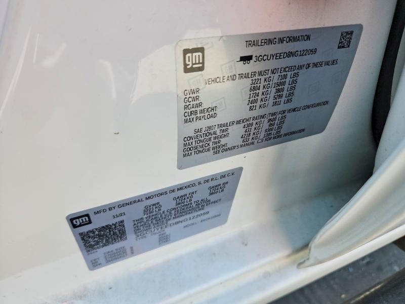 67798526 :رقم المزاد ، 3GCUYEED8NG122059 vin ، 2022 Chevrolet Silverado Ltd مزاد بيع