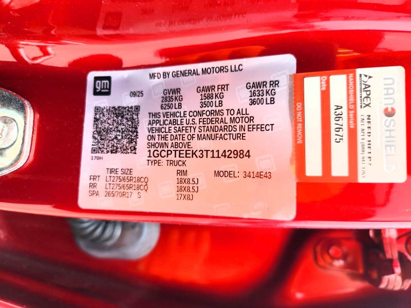 Aukcja sprzedaży 2026 Chevrolet Colorado, vin: 1GCPTEEK3T1142984, numer aukcji: 67525406