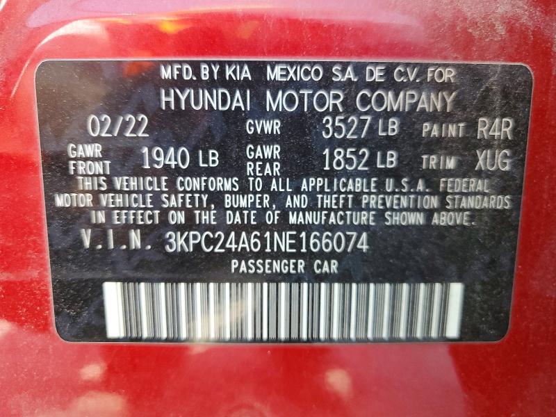 Aukcja sprzedaży 2022 Hyundai Accent, vin: 3KPC24A61NE166074, numer aukcji: 69189696