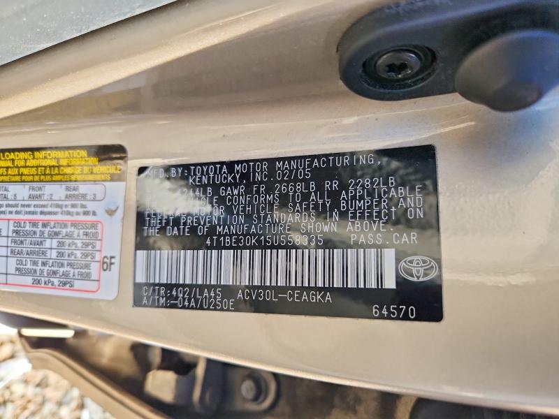 2005 Toyota Camry მანქანა იყიდება აუქციონზე, vin: 4T1BE30K15U558335, აუქციონის ნომერი: 68595766