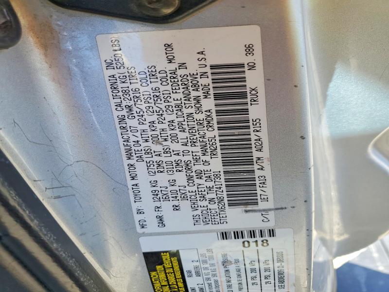 69052626 :رقم المزاد ، 5TETX62N87Z417381 vin ، 2007 Toyota Tacoma مزاد بيع