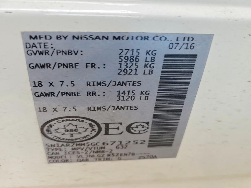 Продаж на аукціоні авто 2016 Nissan Pathfinder, vin: 5N1AR2MM5GC671252, номер лоту: 68610146