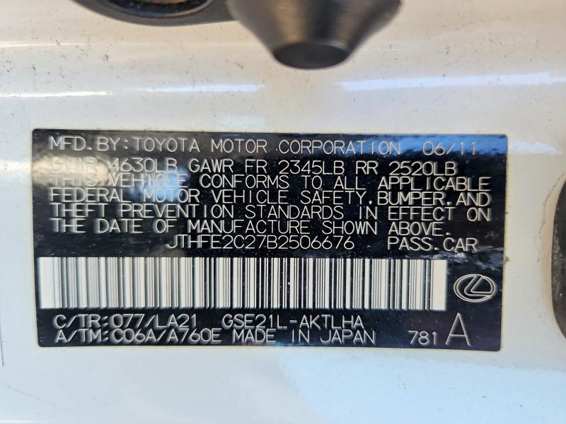 Aukcja sprzedaży 2011 Lexus Is, vin: JTHFE2C27B2506676, numer aukcji: 67214916