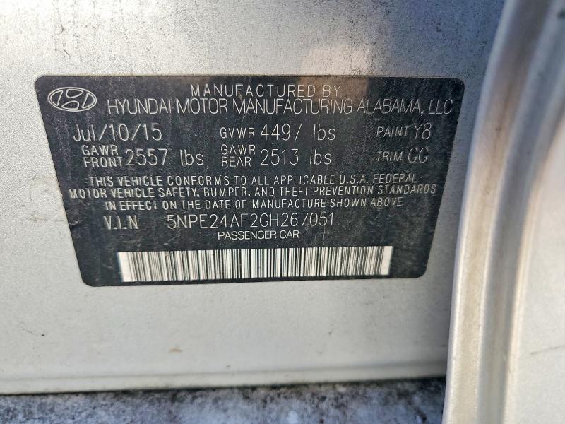 2016 Hyundai Sonata მანქანა იყიდება აუქციონზე, vin: 5NPE24AF2GH267051, აუქციონის ნომერი: 68324436