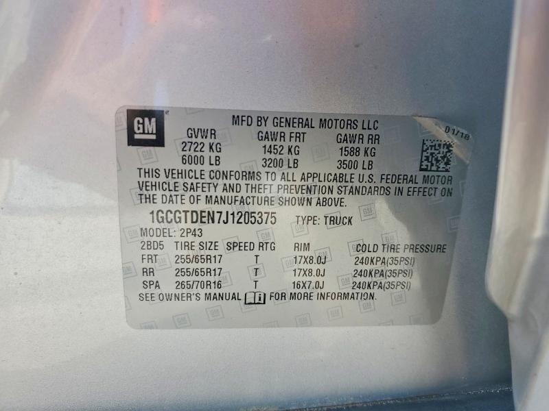 Aukcja sprzedaży 2018 Chevrolet Colorado, vin: 1GCGTDEN7J1205375, numer aukcji: 68814456