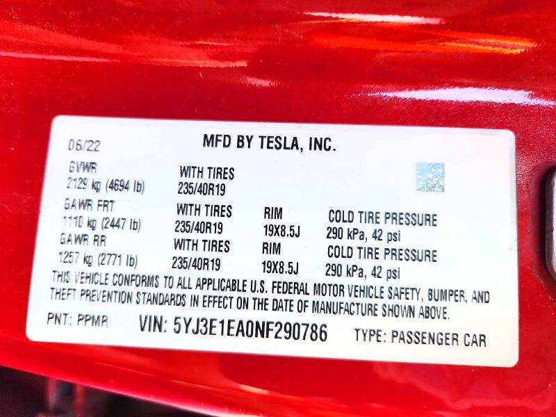 69520776 :رقم المزاد ، 5YJ3E1EA0NF290786 vin ، 2022 Tesla Model 3 مزاد بيع