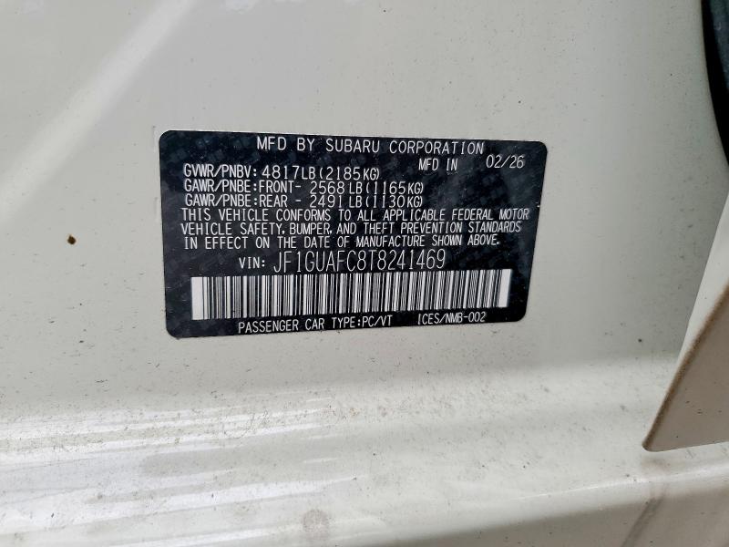 2026 Subaru Impreza მანქანა იყიდება აუქციონზე, vin: JF1GUAFC8T8241469, აუქციონის ნომერი: 68044656