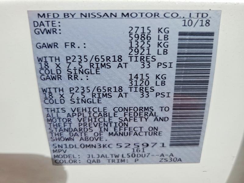 Aukcja sprzedaży 2019 Infiniti Qx60, vin: 5N1DL0MN3KC525971, numer aukcji: 68298466