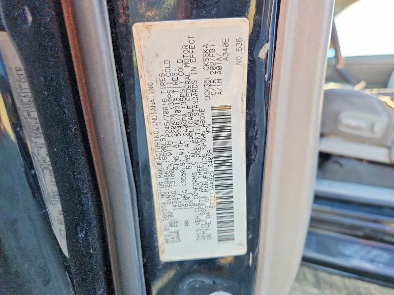 Aukcja sprzedaży 2002 Toyota Sequoia, vin: 5TDZT34A92S134086, numer aukcji: 69926286