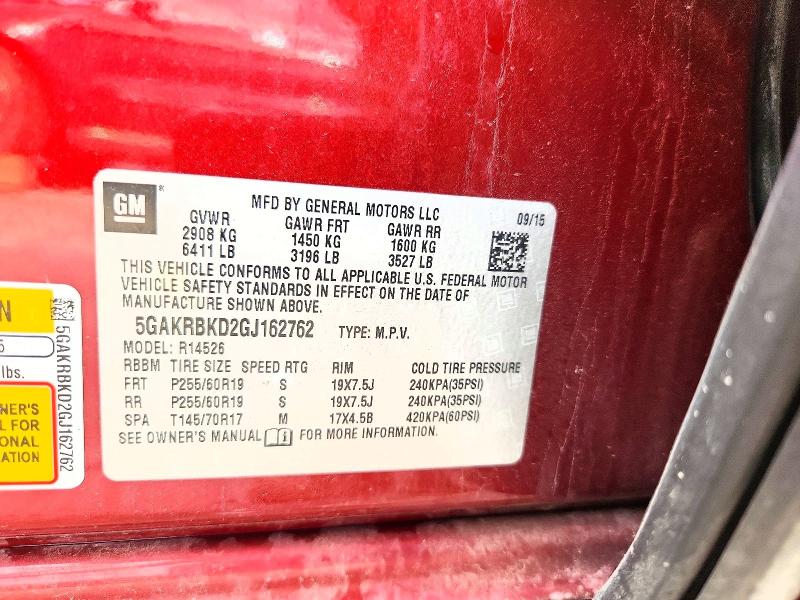 68387136 :رقم المزاد ، 5GAKRBKD2GJ162762 vin ، 2016 Buick Enclave مزاد بيع
