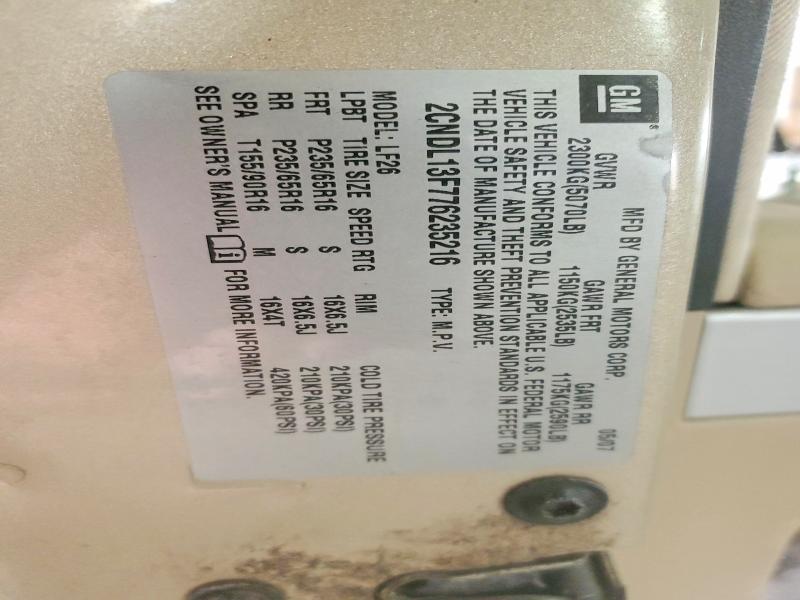 68869526 :رقم المزاد ، 2CNDL13F776235216 vin ، 2007 Chevrolet Equinox مزاد بيع