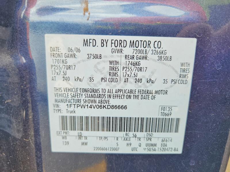 Продажа на аукционе авто 2006 Ford F150, vin: 1FTPW14V06KD86666, номер лота: 68014256