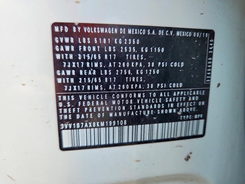 Продаж на аукціоні авто 2019 Volkswagen Tiguan, vin: 3VV1B7AX8KM199108, номер лоту: 68070236
