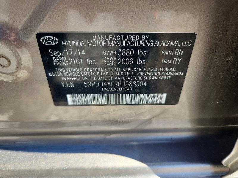 Aukcja sprzedaży 2015 Hyundai Elantra, vin: 5NPDH4AE7FH588504        , numer aukcji: 69092306