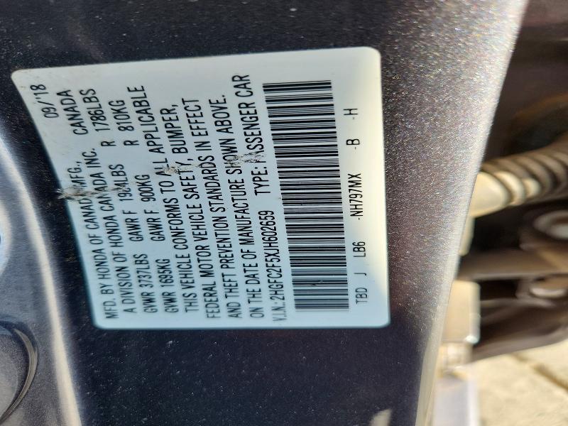 2018 Honda Civic მანქანა იყიდება აუქციონზე, vin: 2HGFC2F5XJH602659, აუქციონის ნომერი: 70283036