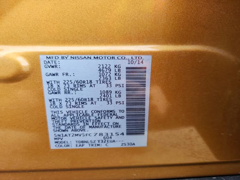 Aukcja sprzedaży 2015 Nissan Rogue, vin: 5N1AT2MV5FC783154, numer aukcji: 69591796