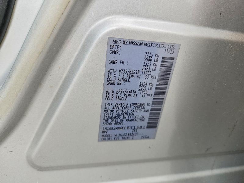Продаж на аукціоні авто 2014 Nissan Pathfinder, vin: 5N1AR2MN4EC651581, номер лоту: 70278786