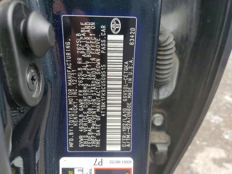 Aukcja sprzedaży 2012 Toyota Camry, vin: 4T1BK1FK9CU509515, numer aukcji: 70068786