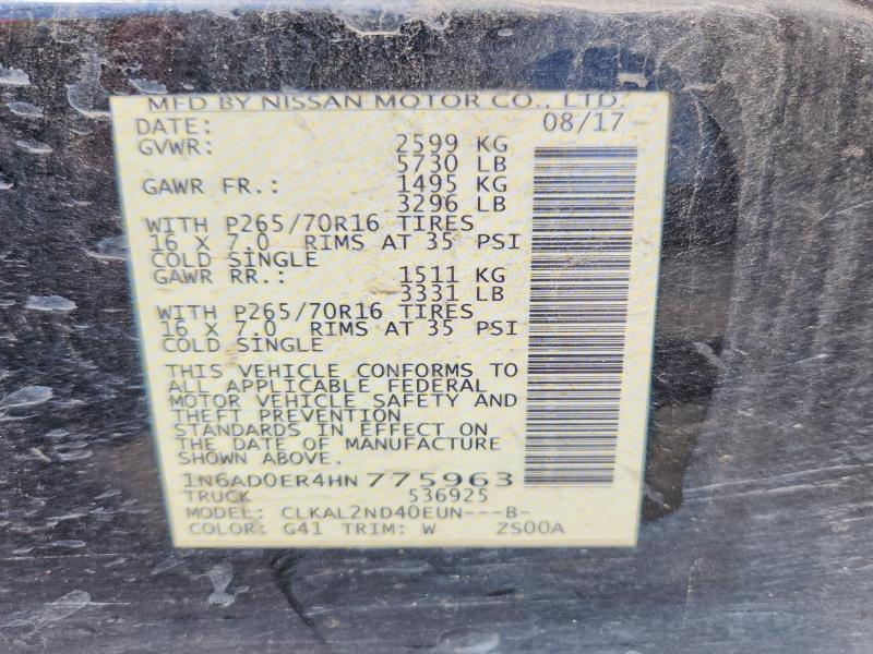 69872546 :رقم المزاد ، 1N6AD0ER4HN775963 vin ، 2017 Nissan Frontier مزاد بيع