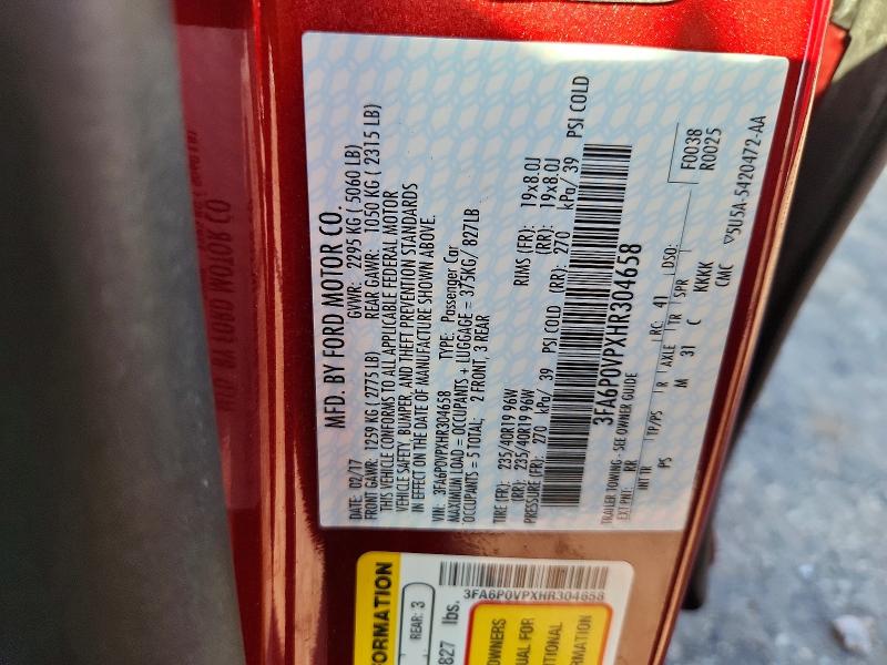 Aukcja sprzedaży 2017 Ford Fusion, vin: 3FA6P0VPXHR304658, numer aukcji: 68356526