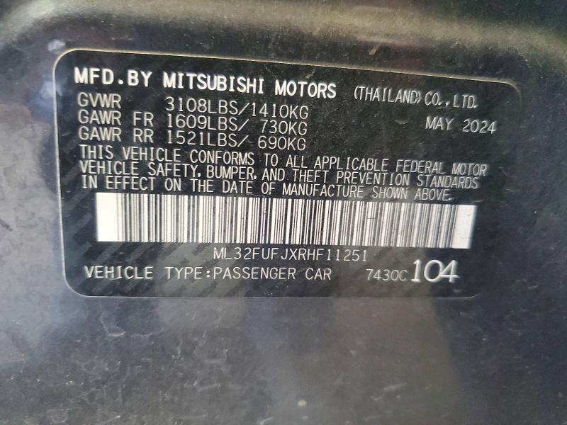 Продаж на аукціоні авто 2024 Mitsubishi Mirage, vin: ML32FUFJXRHF11251, номер лоту: 67294956