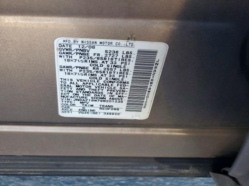 2009 Nissan Murano მანქანა იყიდება აუქციონზე, vin: JN8AZ18W79W201238, აუქციონის ნომერი: 70364136