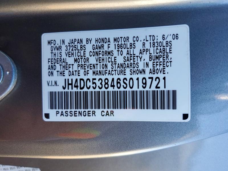 67211116 :رقم المزاد ، JH4DC53846S019721 vin ، 2006 Acura Rsx مزاد بيع