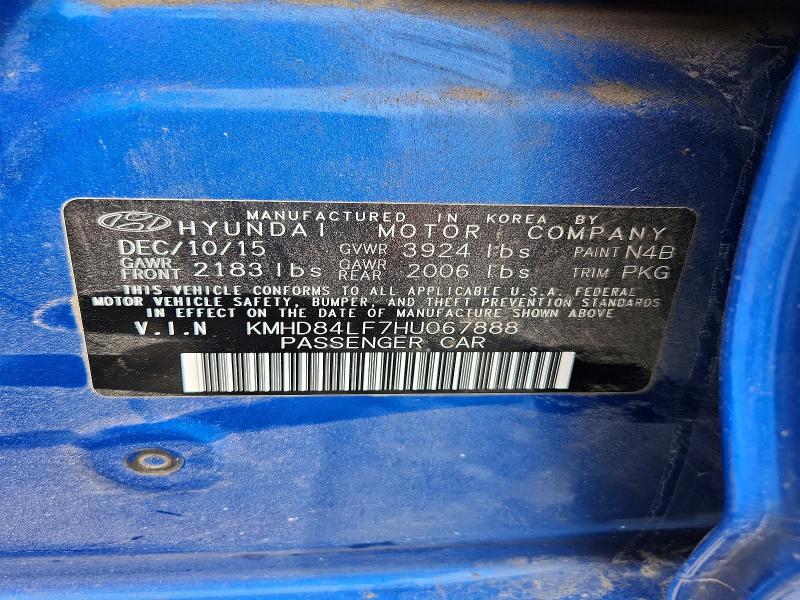 67769236 :رقم المزاد ، KMHD84LF7HU067888 vin ، 2017 Hyundai Elantra مزاد بيع