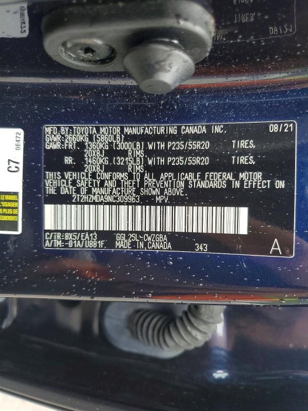 2022 Lexus Rx მანქანა იყიდება აუქციონზე, vin: 2T2HZMDA9NC309963, აუქციონის ნომერი: 69605426