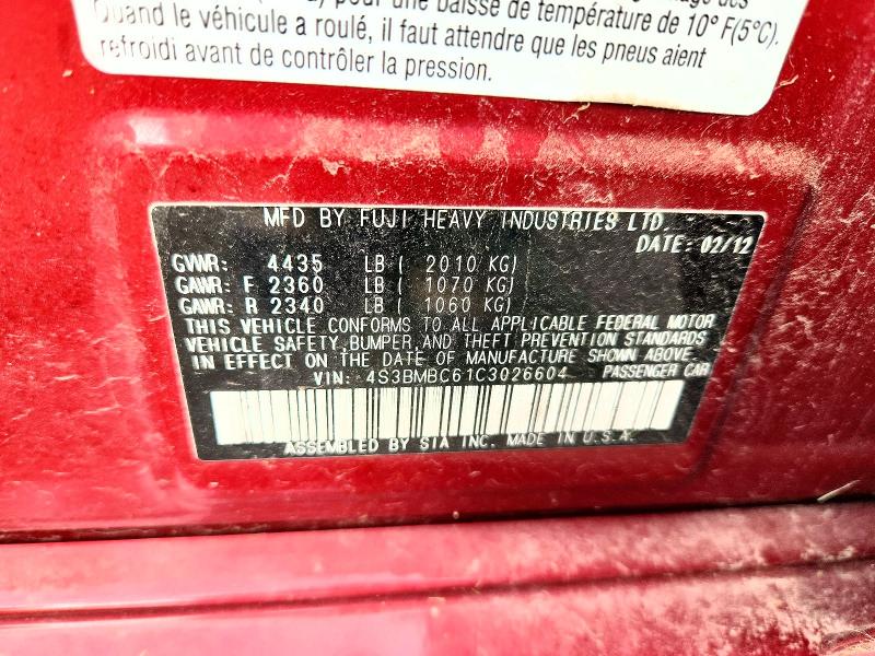 Aukcja sprzedaży 2012 Subaru Legacy, vin: 4S3BMBC61C3026604, numer aukcji: 67077476