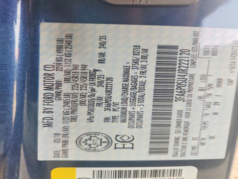 Продажа на аукционе авто 2018 Ford Fusion, vin: 3FA6P0SU4JR222120, номер лота: 67473546