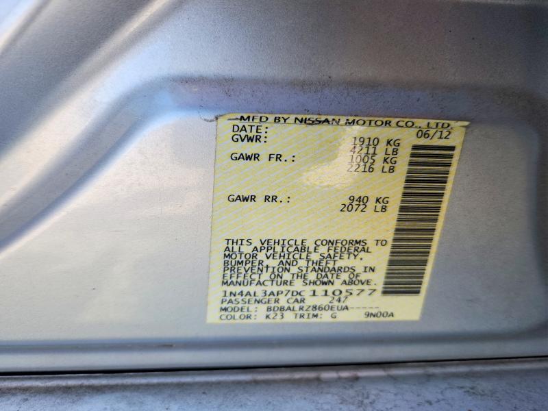 2013 Nissan Altima მანქანა იყიდება აუქციონზე, vin: 1N4AL3AP7DC110577, აუქციონის ნომერი: 65898576