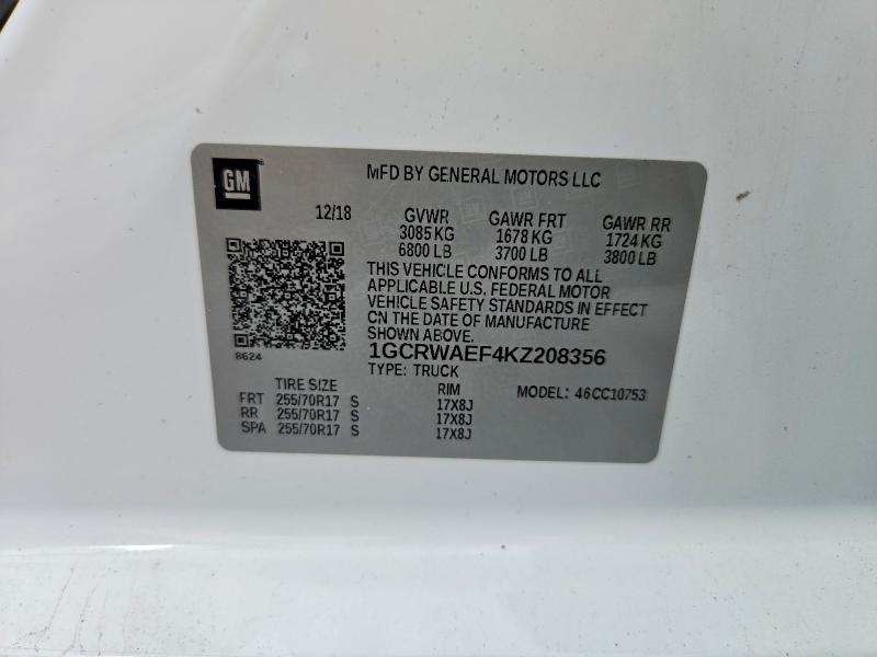 Продаж на аукціоні авто 2019 Chevrolet Silverado, vin: 1GCRWAEF4KZ208356, номер лоту: 70945556
