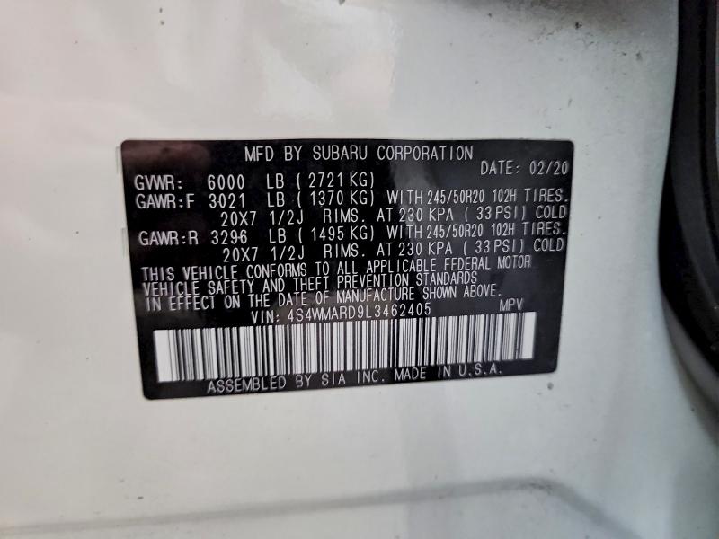 Aukcja sprzedaży 2020 Subaru Ascent, vin: 4S4WMARD9L3462405, numer aukcji: 67784886