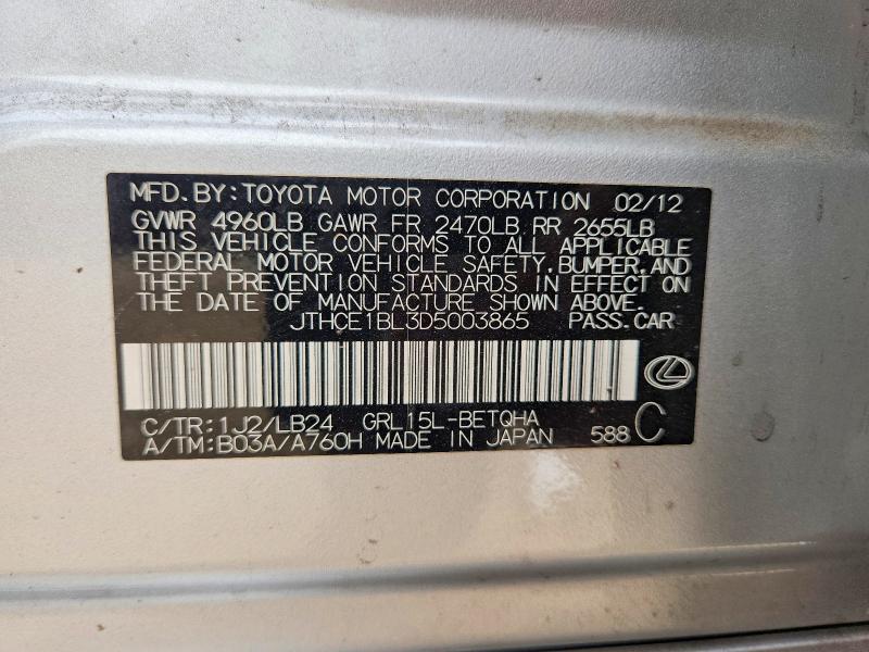 67893216 :رقم المزاد ، JTHCE1BL3D5003865 vin ، 2013 Lexus Gs مزاد بيع
