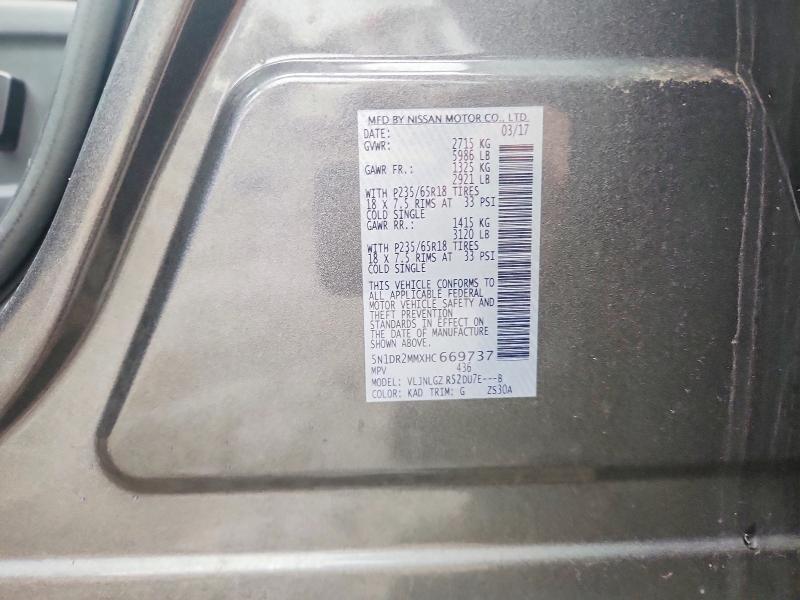 Продаж на аукціоні авто 2017 Nissan Pathfinder, vin: 5N1DR2MMXHC669737, номер лоту: 70800696