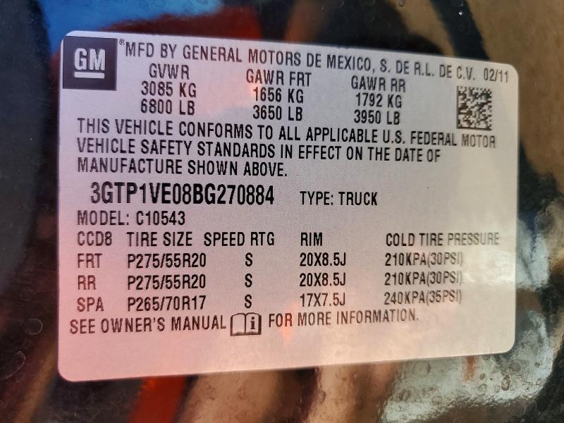 67329746 :رقم المزاد ، 3GTP1VE08BG270884 vin ، 2011 Gmc Sierra مزاد بيع